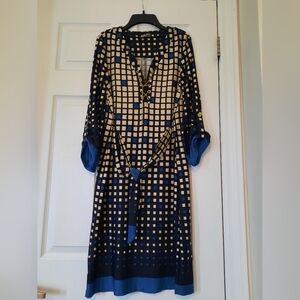 Emma & Michele" feel pretty" plaid dress size S Beige/ Blue/ Black/ Gold NWT